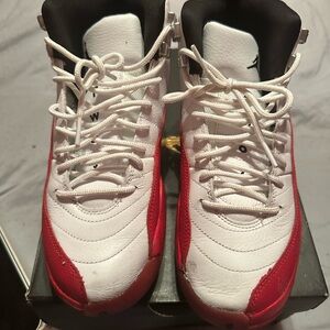 Jordan Boys White and Red High-Top Basketball Sneakers